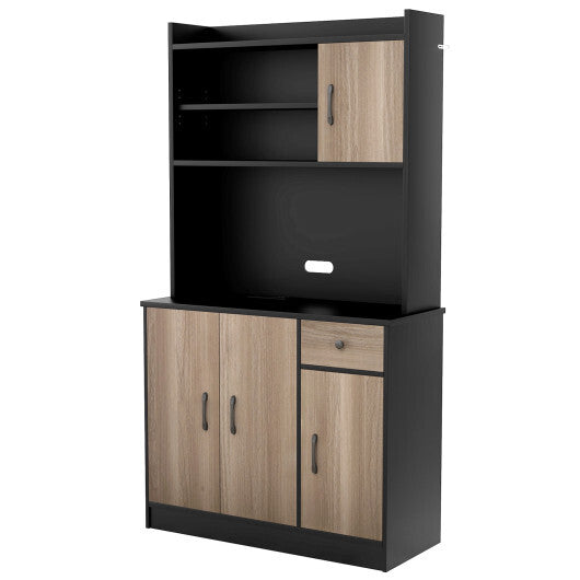 4-Door Freestanding Kitchen Buffet with Hutch and Adjustable Shelves-White