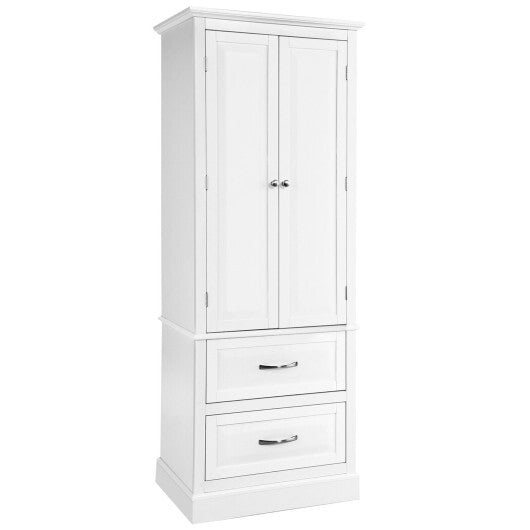 62 Inch Freestanding Bathroom Cabinet with Adjustable Shelves and 2 Drawers-White