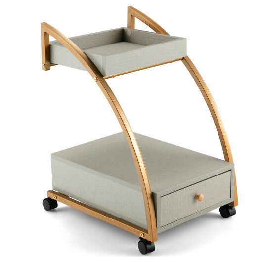 Modern 2-Tier Rolling End Table with Tray Top and Pull-Out Drawer-Gray - Color: Gray