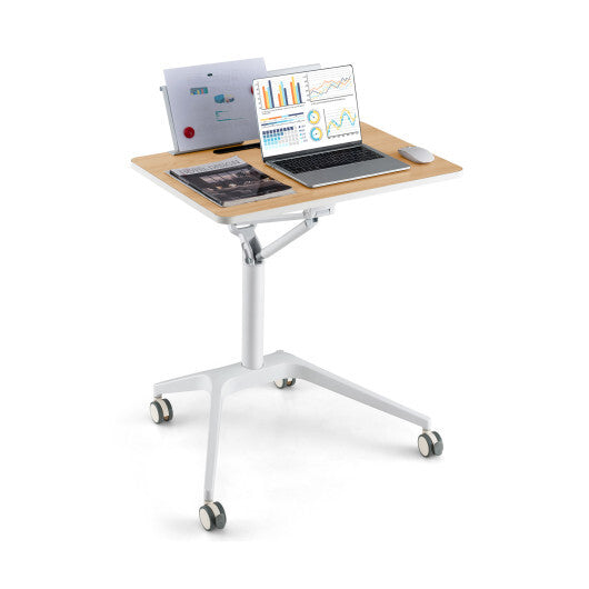 Height Adjustable Mobile Standing Desk with Detachable Holde-Natural - Color: Natural