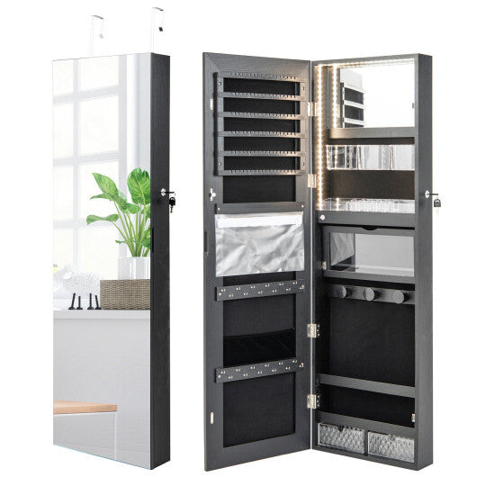 Wall Mounted Jewelry Cabinet with Full-Length Mirror-White