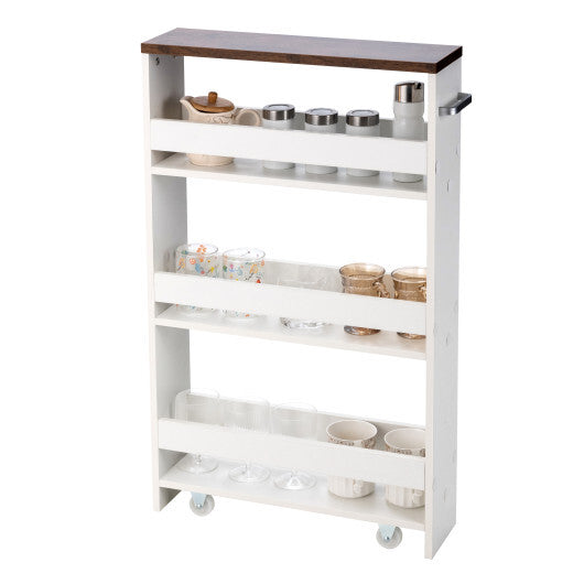 Narrow Mobile Serving Cart with Open Shelves for Kitchen Bathroom Living Room-White