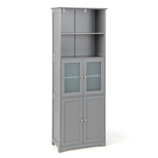 6-Tier Freestanding Bathroom Cabinet with 2 Open Compartments and Adjustable Shelves-Black