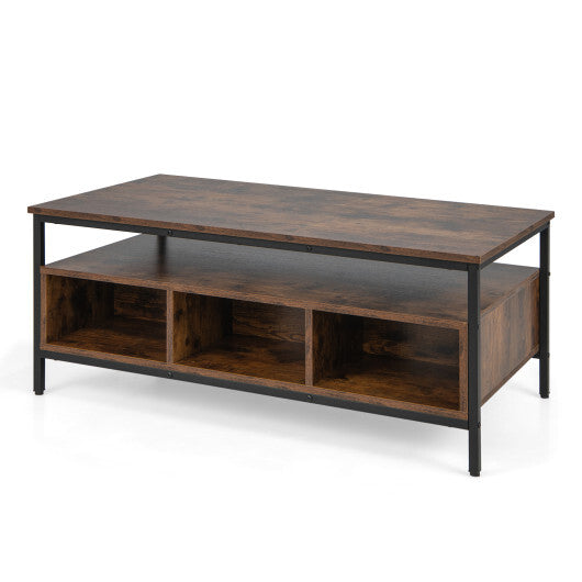 3-Tier Industrial Style Coffee Table with Storage and Heavy-duty Metal Frame-Coffee