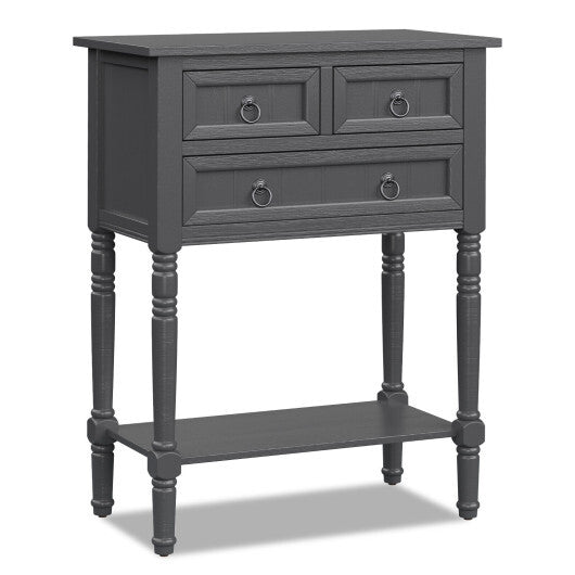 Narrow Console Table with 3 Storage Drawers and Open Bottom Shelf-Beige