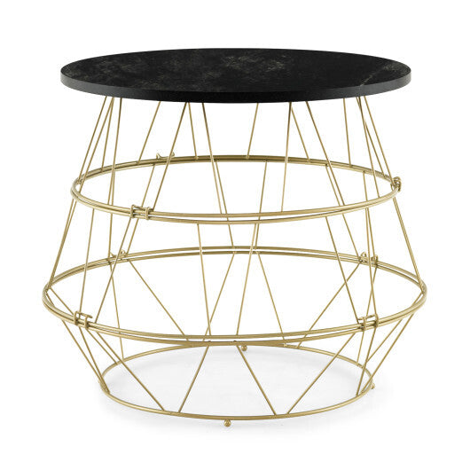 Round Metal Frame End Table with Removable Top-Golden - Color: Golden