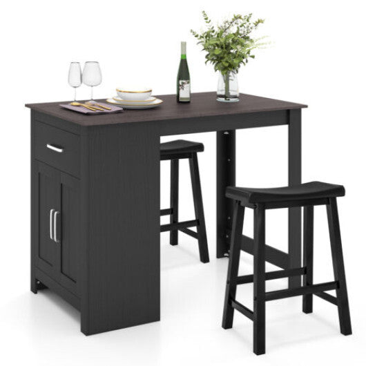 3-Piece Bar Table Set for 2 with 2 Saddle Stools for Dining Room-Gray