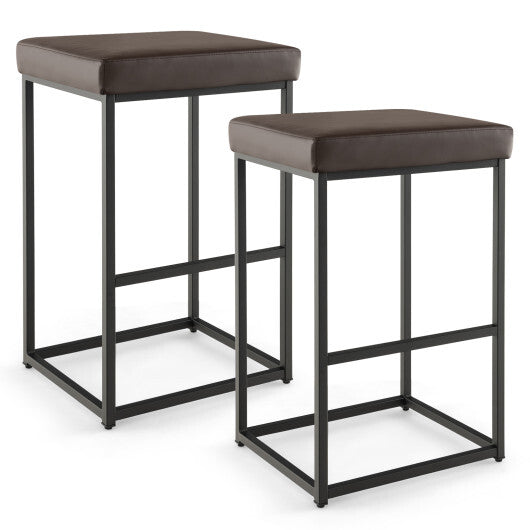 30 Inch Barstools Set of 2 with PU Leather Cover-Gray