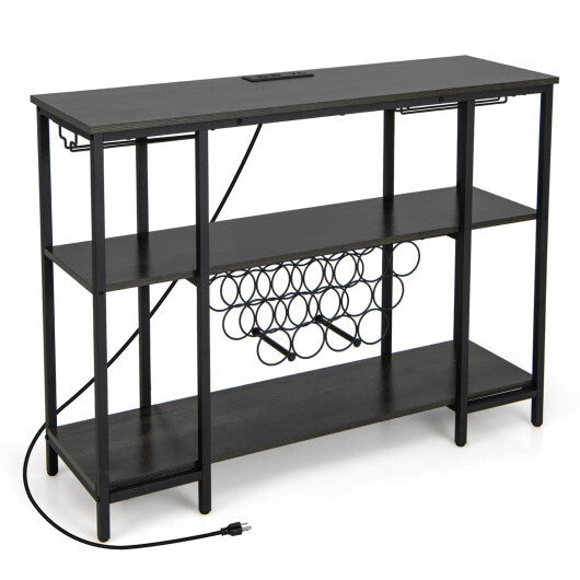 Industrial Wine Rack Wine Bar Cabinet with Storage Shelves-Brown