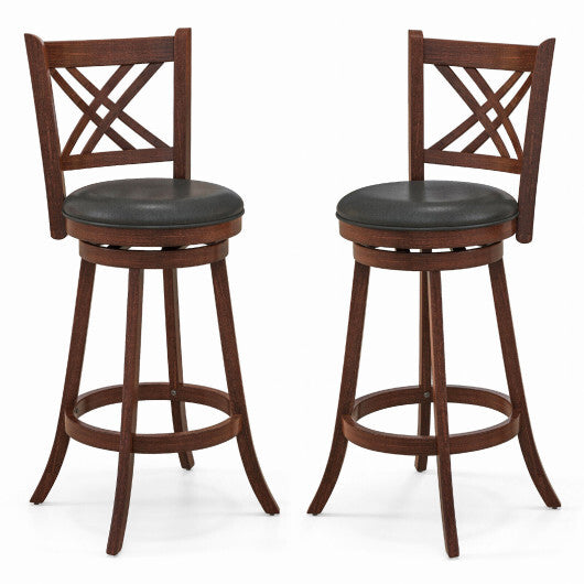 360? Swivel Upholstered Barstools Set of 2 with Back and Footrest-29 inches