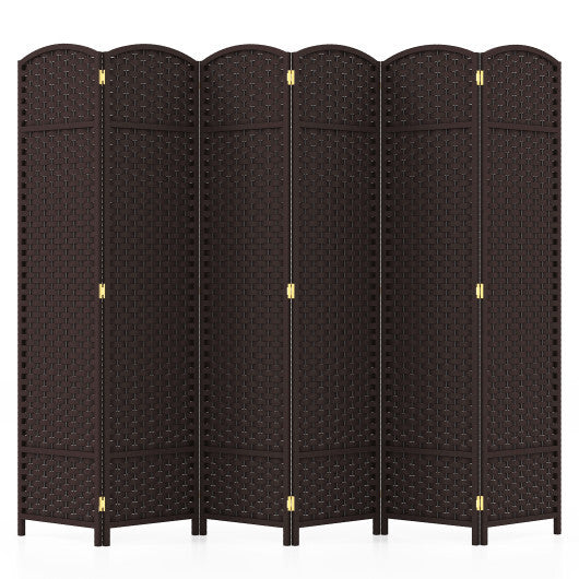6-Panel Room Divider 5.6 FT Tall Folding Privacy Screen with Hand-woven Texture-Brown