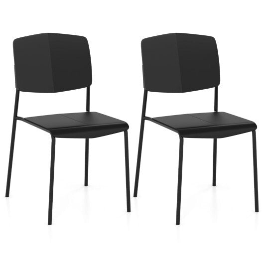 Modern Plastic Dining Chair Set of 2 with Metal Legs and Curved Back-White