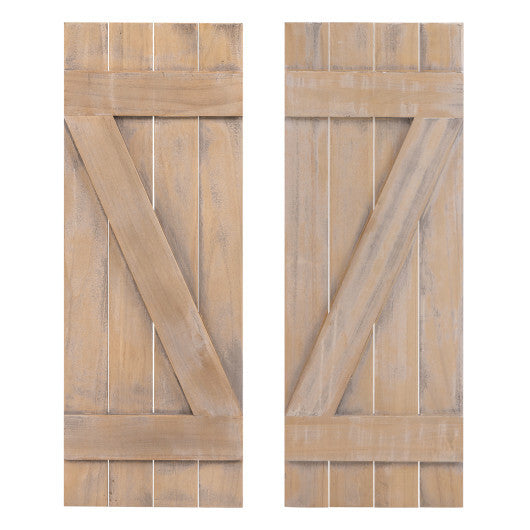36 x 13 Inch Farmhouse Paulownia Wood Window Shutters Set of 2 for Windows-Dark Gray