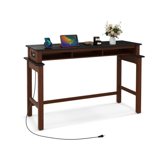 3-Piece Home Bar Set with 2 Upholstered Bar Stools Outlets and USB Ports-Black
