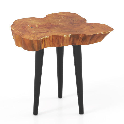 Irregular Solid Teak Wood End Table with Mahogany Tapered Legs - Color: Brown