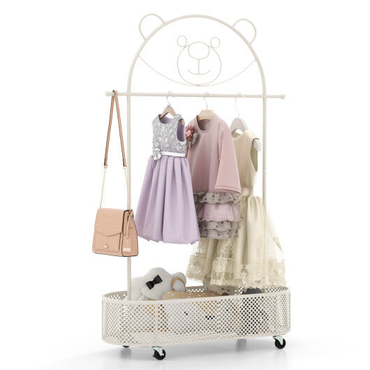 Kid Clothes Rack with 3 Adjustable Heights and Wheels-White