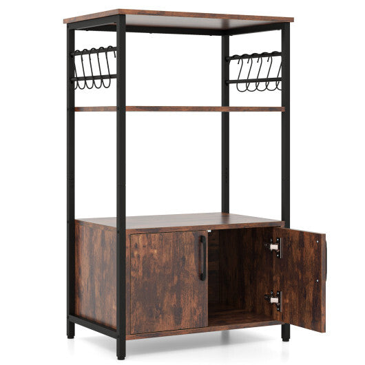 3-Tier Kitchen Baker's Rack with Cabinet and 2 Open Shelves-Brown