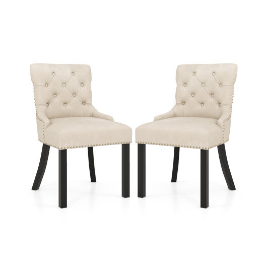 Upholstered Dining Chairs Set of 2 Tufted Wingback Chairs with Rubber Wood Legs-Gray