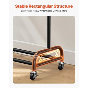 Clothes Rack, Rolling Clothing Garment Rack with Adjustable Crossbar and Side Hooks, 150 lbs Load Capacity, Heavy Duty Carbon Steel Clothing Racks with Wheels for Bedroom, Laundry, Living Room
