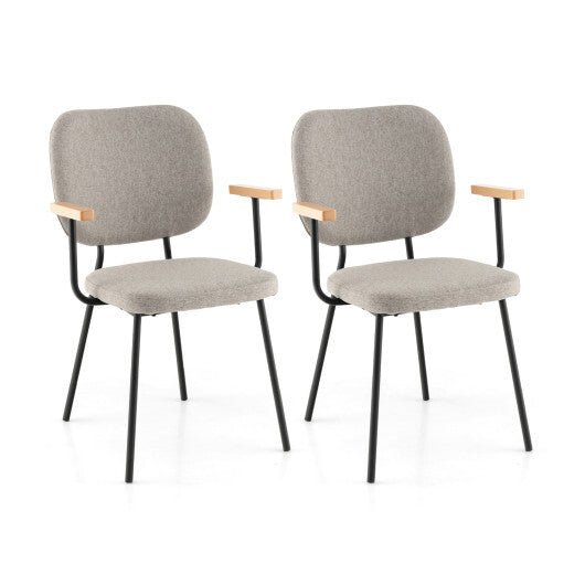 Set of 2 Modern Fabric Dining Chairs with Armrest and Curved Backrest-Orange