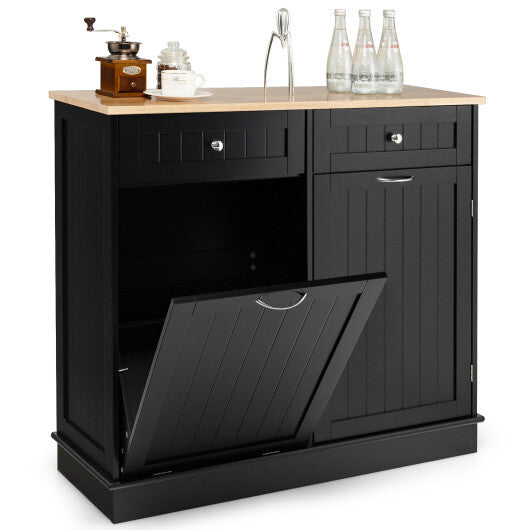 Kitchen Tilt Out Trash Cabinet with 2 Drawers and Adjustable Shelf-Black
