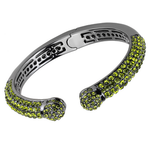 LO4284 - TIN Cobalt Black Brass Bangle with Top Grade Crystal in Olivine color