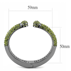 LO4284 - TIN Cobalt Black Brass Bangle with Top Grade Crystal in Olivine color