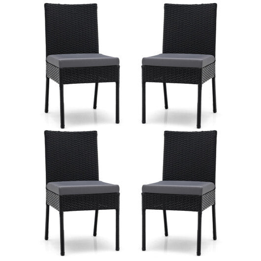 Set of 4 Patio Rattan Wicker Dining Chairs Set with Soft Cushions-Black
