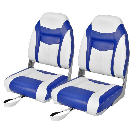 High Back Boat Seats with Blue Sponge Padding - 2 Piece Set