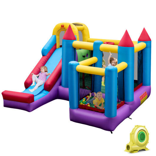 4-in-1 Kids Bouncer with Long Slide and Jumping Area for Yard and Lawn with 680W Blower