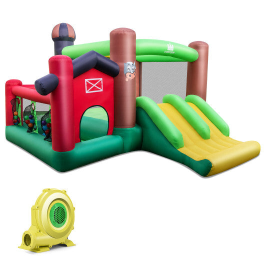 Kids Castle Slide Bouncer 6-in-1 Inflatable Castle with Trampoline and 680W Blower