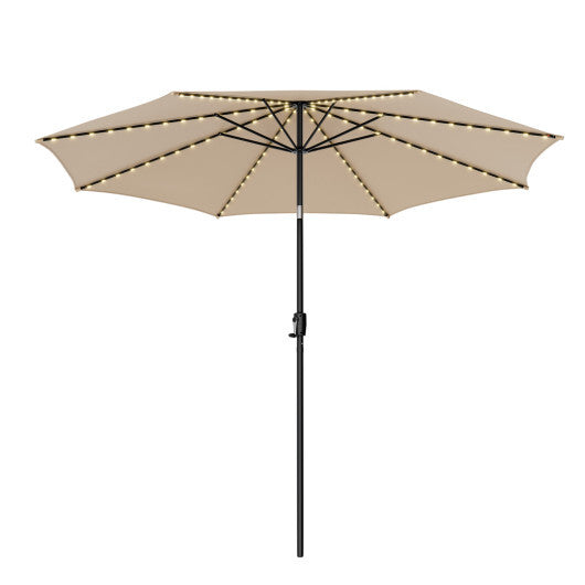 10 Feet Patio Umbrella with 112 Solar Lights and Crank Handle-Beige