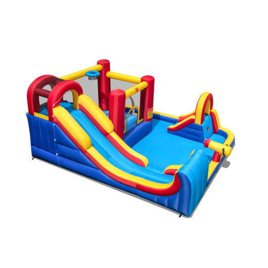 7-in-1 Outdoor Bounce House with Dual Slides and 680W Blower