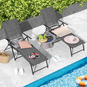 2 Piece Patio Folding Chaise Lounge Chairs Recliner with 6-Level Backrest-Gray - Color: Gray