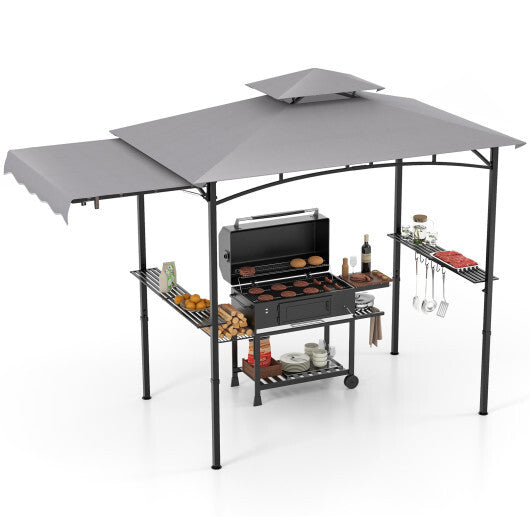 11 x 5 FT Grill Gazebo with Side Awning and Double-Tiered Top-Gray