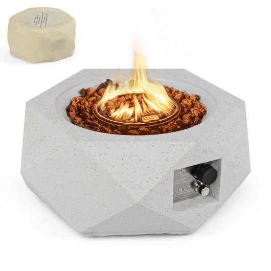 40000 BTU 28 Inch Hexagon Terrazzo Propane Fire Pit Table with Stainless Steel Burner