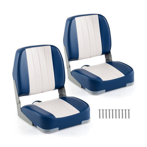 2-Pack Boat Seats Folding Low Back Boat Chairs Waterproof PVC Leather Cabin Seating-Blue - Color: Blue