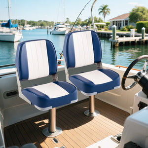 2-Pack Boat Seats Folding Low Back Boat Chairs Waterproof PVC Leather Cabin Seating-Blue - Color: Blue