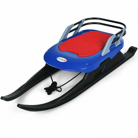 Kids' Folding Snow Sled with Leather Seat and Pull Rope