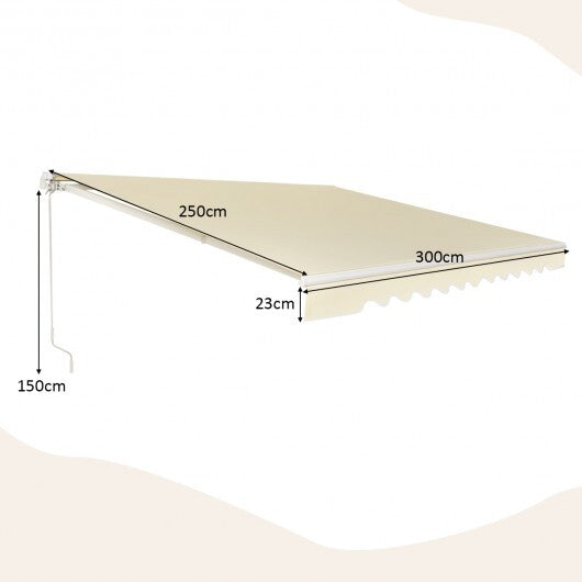 Outdoor Manual Retractable Awning Cover Shelter Patio Sun Shade-Beige