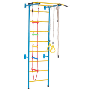 Indoor Jungle Gym for Toddlers, 5-in-1 Climbing Playset with Carbon Steel Swedish Ladder, Wall Ladder, Pull-Up Bar, Rope Ladder, and Gymnastic Rings, Supports 220 lbs, Multicolor