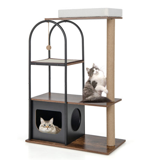 47 Inch Tall Cat Tree Tower Top Perch Cat Bed with Metal Frame-White