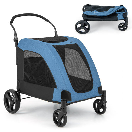 4 Wheels Extra Large Dog Stroller Foldable Pet Stroller with Dual Entry-Gray