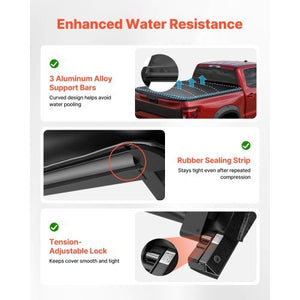 Soft Roll-Up Truck Bed Tonneau Cover, Compatible with 2015-2026 Chevy Colorado/GMC Canyon CREW SHOR, Fits 5.2 ft (5 ft 2 in/62 in) Bed, PVC Tonneau Cover with Three Aluminum Alloy Support Bars