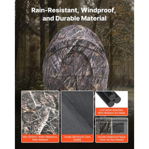 Hunting Blind, Single Person Ground Blinds with Carrying Bag, Portable Camouflage Tent, Reinforced Durable Concealed Shelter with Silent Zipper Door and Window, for Turkey and Deer