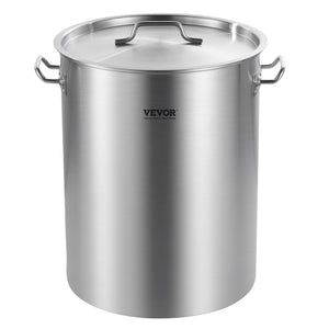 Stainless Steel Stockpot, 36 Quart Cooking Pots, Cookware Sauce Pot with Basket, Lid, and Handle, Heavy Duty Commercial Grade Stock Pot, Sanding Treatment, for Steaming Boiling or Frying Silver