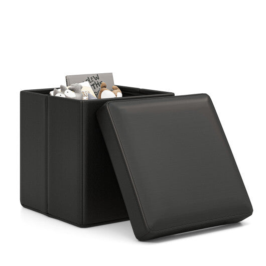 Upholstered Square Footstool with PVC Leather Surface for Bedroom-Brown