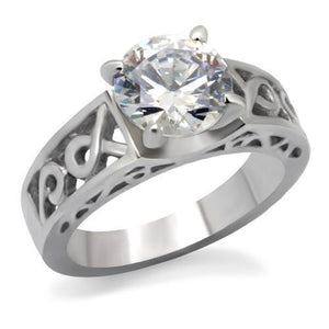 TK069 - High polished (no plating) Stainless Steel Ring with AAA Grade CZ in Clear