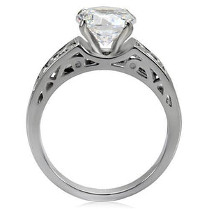 TK069 - High polished (no plating) Stainless Steel Ring with AAA Grade CZ in Clear