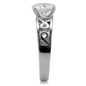 TK069 - High polished (no plating) Stainless Steel Ring with AAA Grade CZ in Clear